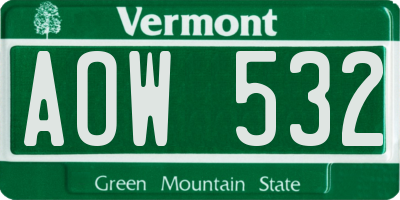 VT license plate AOW532