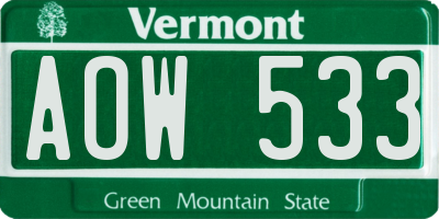 VT license plate AOW533