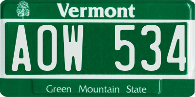VT license plate AOW534