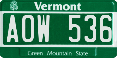 VT license plate AOW536
