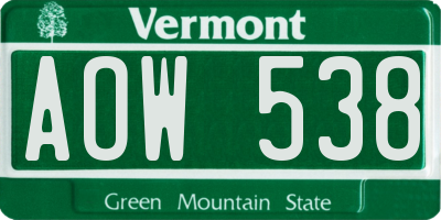 VT license plate AOW538