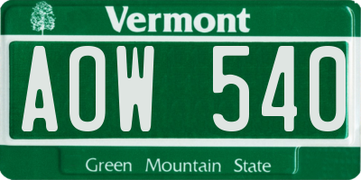 VT license plate AOW540