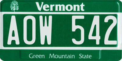 VT license plate AOW542