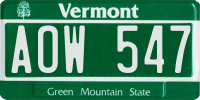 VT license plate AOW547