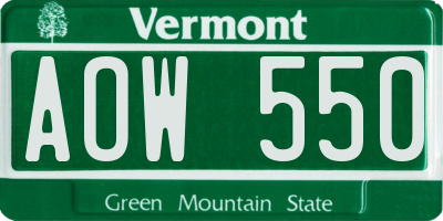 VT license plate AOW550