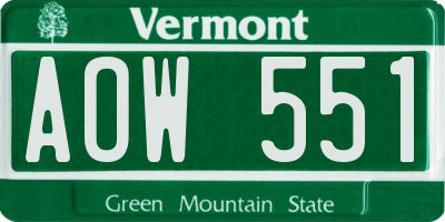 VT license plate AOW551