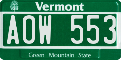 VT license plate AOW553