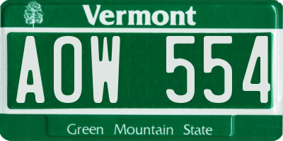VT license plate AOW554