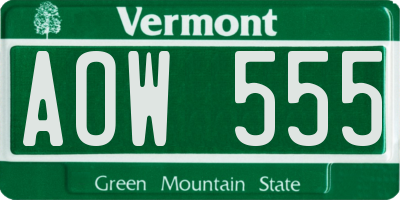 VT license plate AOW555