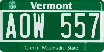 VT license plate AOW557