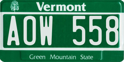 VT license plate AOW558