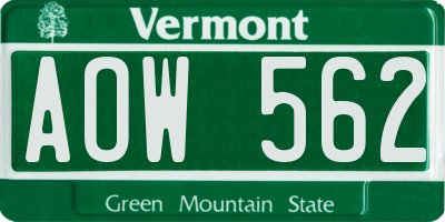 VT license plate AOW562