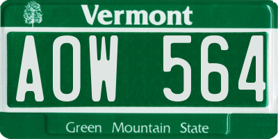 VT license plate AOW564