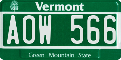 VT license plate AOW566
