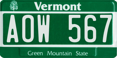 VT license plate AOW567