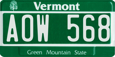 VT license plate AOW568