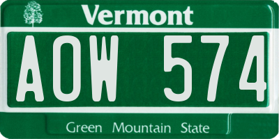 VT license plate AOW574