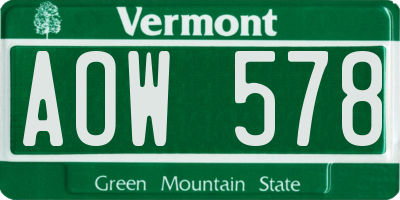 VT license plate AOW578