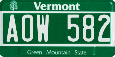 VT license plate AOW582