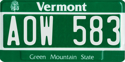VT license plate AOW583
