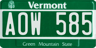 VT license plate AOW585