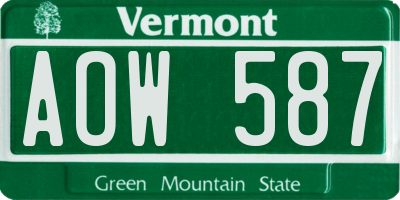 VT license plate AOW587