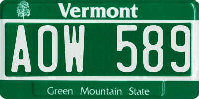 VT license plate AOW589