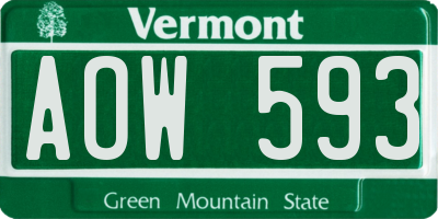 VT license plate AOW593