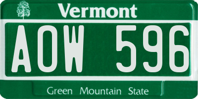 VT license plate AOW596
