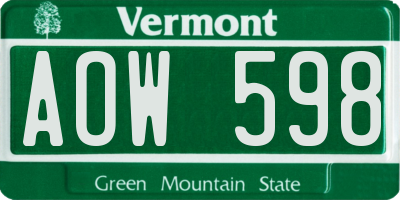 VT license plate AOW598