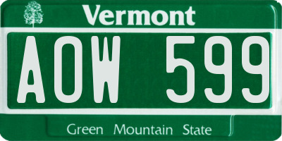 VT license plate AOW599