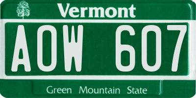 VT license plate AOW607