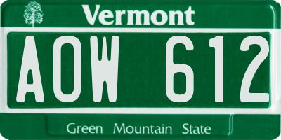 VT license plate AOW612