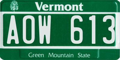 VT license plate AOW613