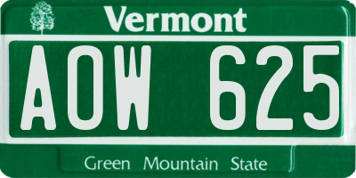 VT license plate AOW625