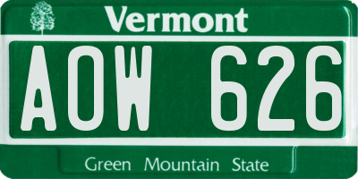 VT license plate AOW626