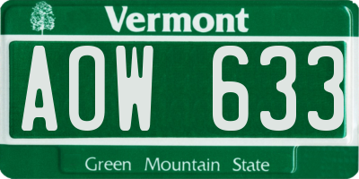 VT license plate AOW633