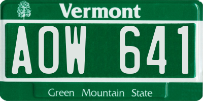 VT license plate AOW641