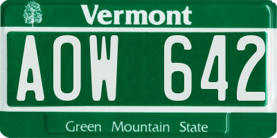 VT license plate AOW642