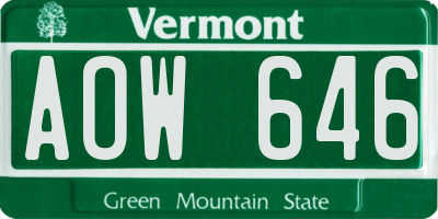 VT license plate AOW646