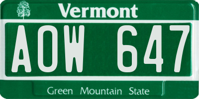 VT license plate AOW647