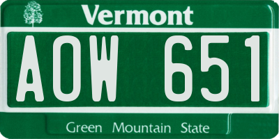 VT license plate AOW651