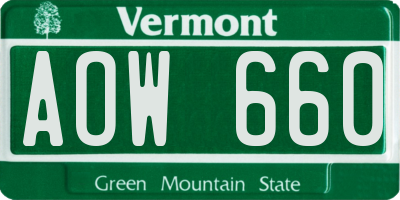 VT license plate AOW660