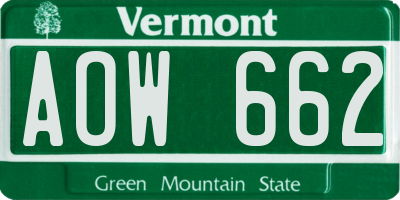 VT license plate AOW662