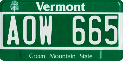 VT license plate AOW665