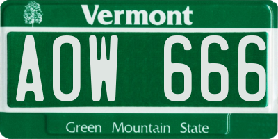 VT license plate AOW666