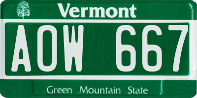 VT license plate AOW667