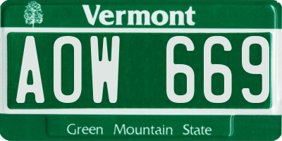 VT license plate AOW669