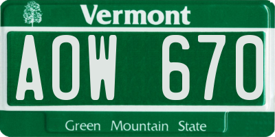 VT license plate AOW670