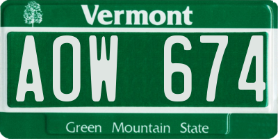VT license plate AOW674